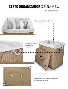 Cesto ropa multiusos Idea Nuova de bambú