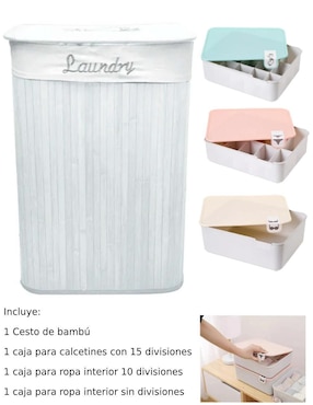 Set cesto ropa para ropa Good & Good de bambú