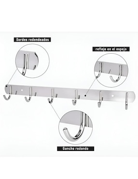 Perchero de pared Xtellar de acero inoxidable 6 ganchos