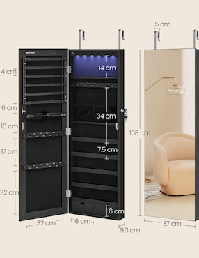 Joyero Songmics Home Berit con espejo y cerradura