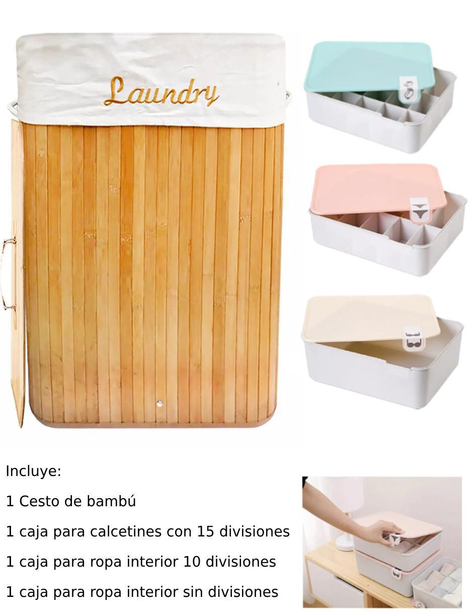 Set cesto ropa para ropa de bambú 6