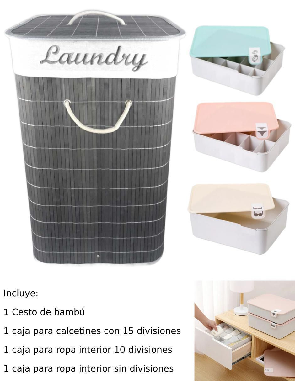 Set cesto ropa para ropa de bambú 2