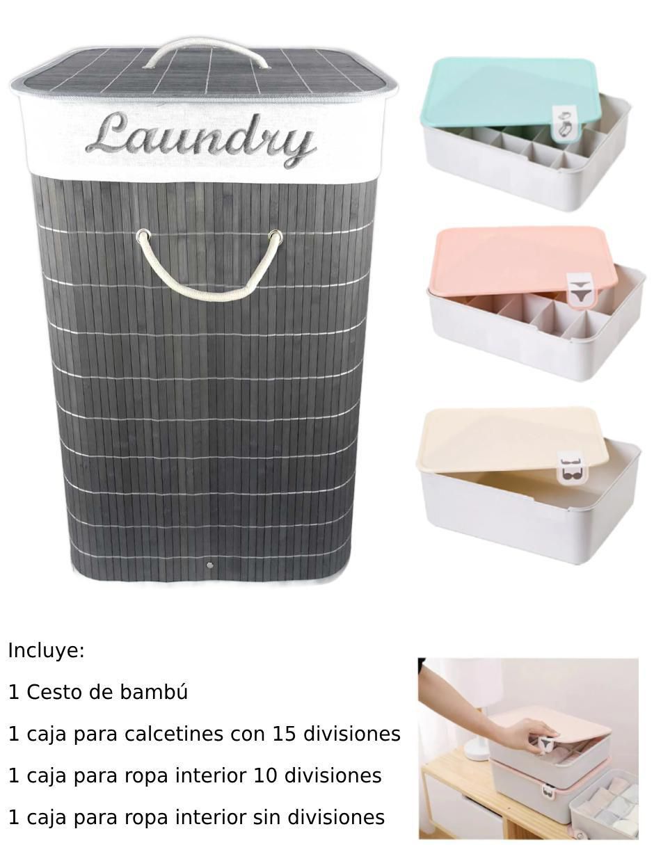 Set cesto ropa para ropa de bambú 4
