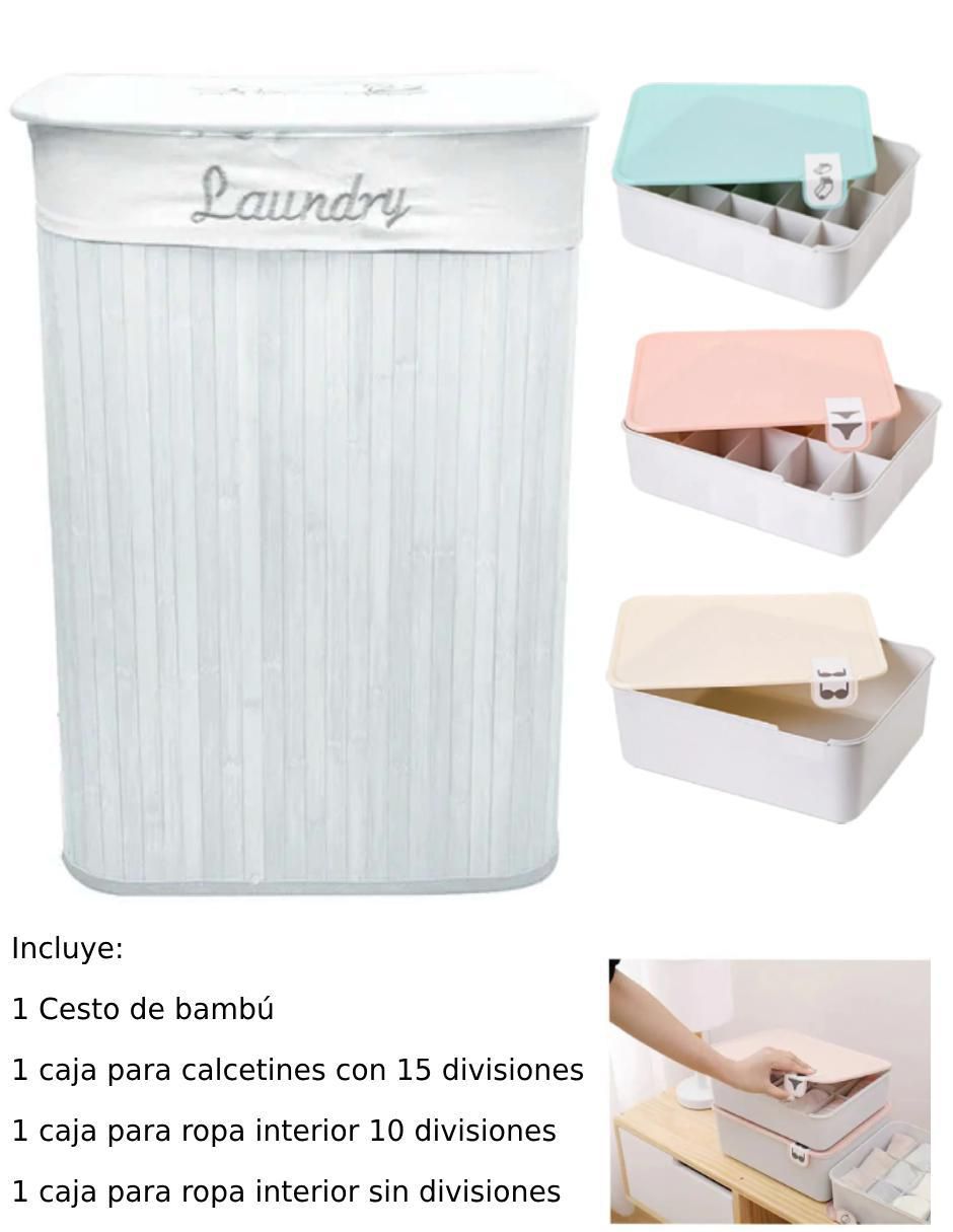 Set cesto ropa para ropa de bambú 3