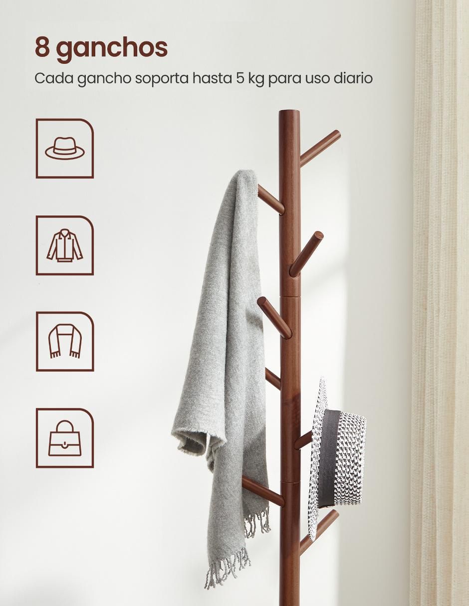 Perchero de piso Andi de madera 8 ganchos 2