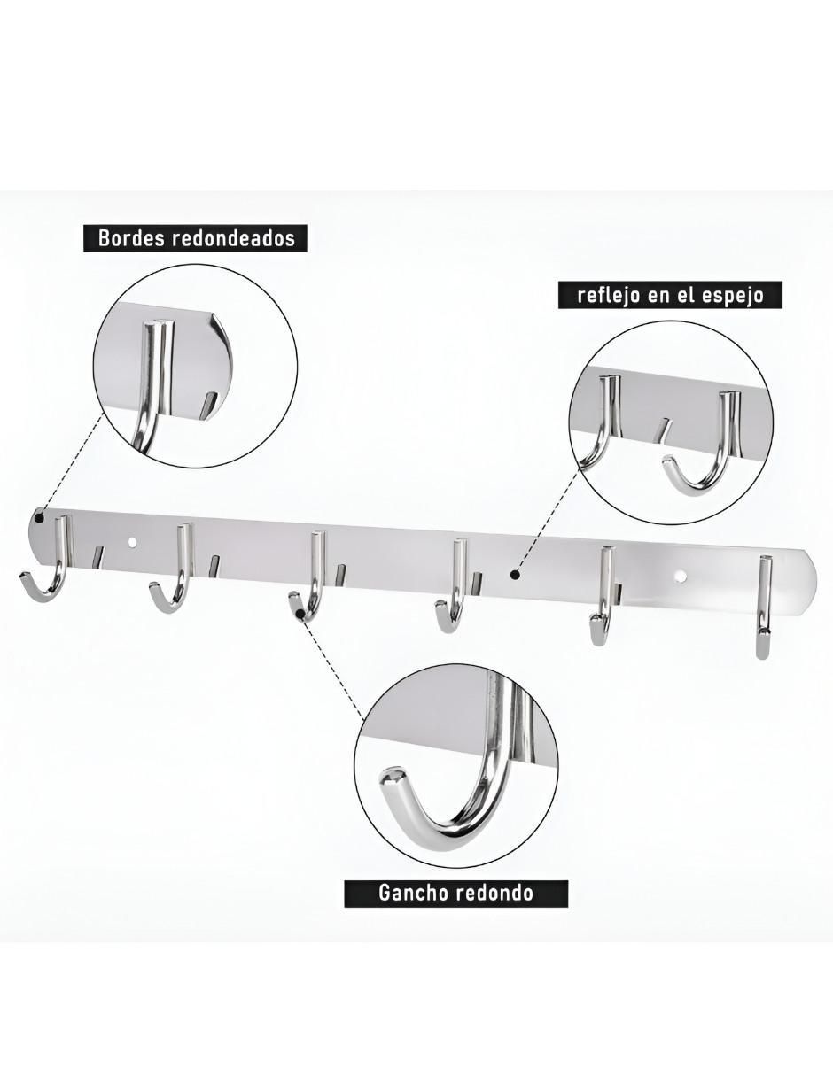 Perchero de pared de acero inoxidable 6 ganchos 2