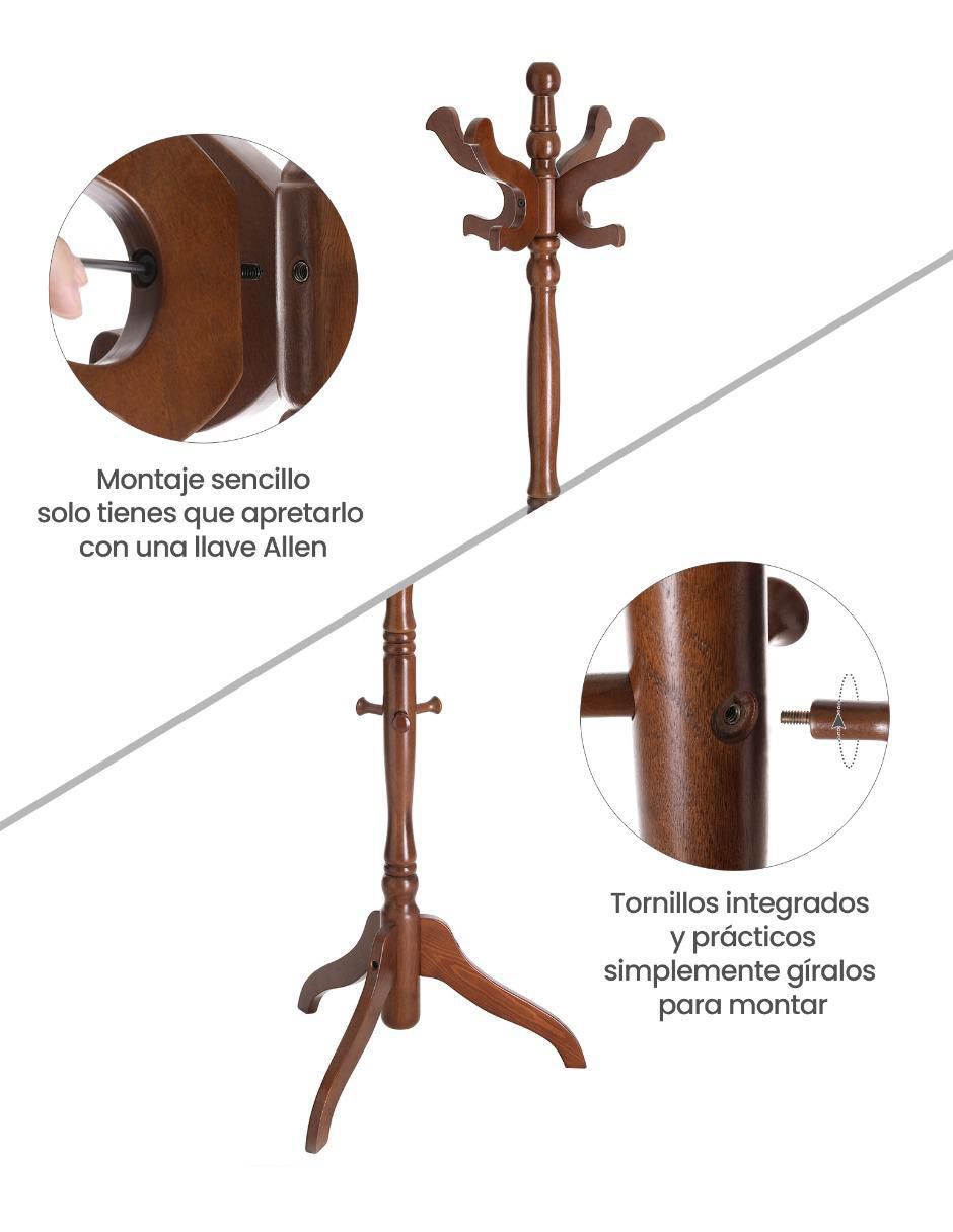 Perchero de piso Adair de madera 8 ganchos 2