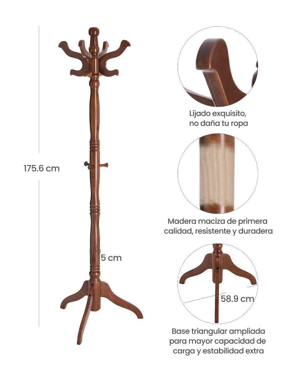 Perchero de piso Adair de madera 8 ganchos 4