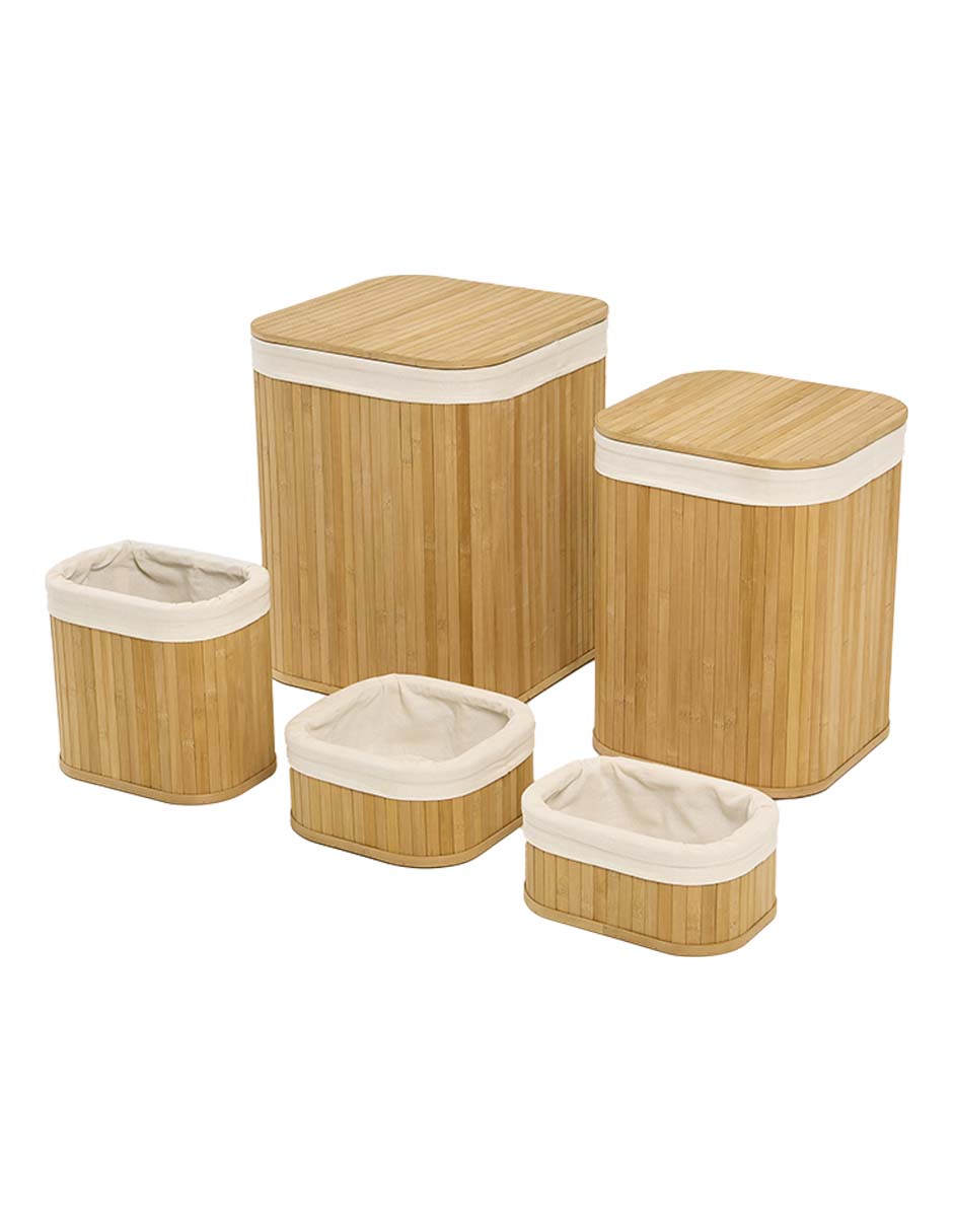 Set cesto para ropa de bambú